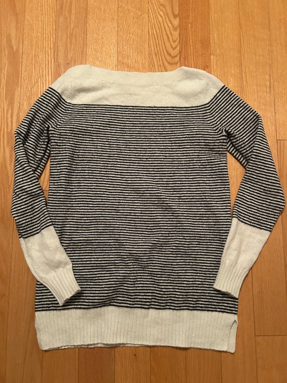 LOFT Black & Off-White Striped Boatneck Sweater